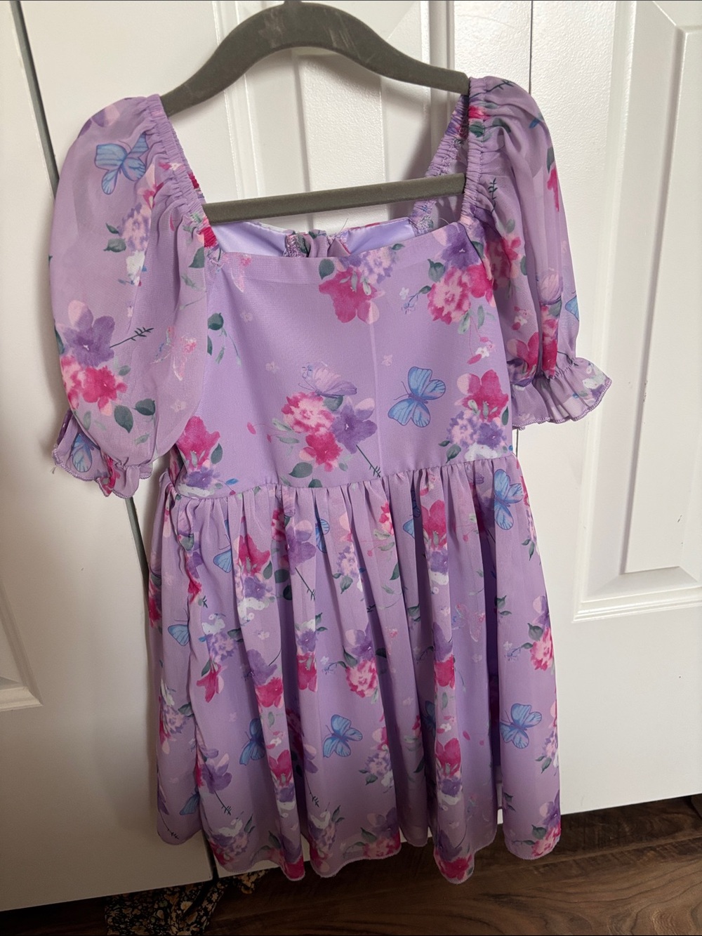 SHEIN Lavender Floral Butterfly Puff Sleeve Dress